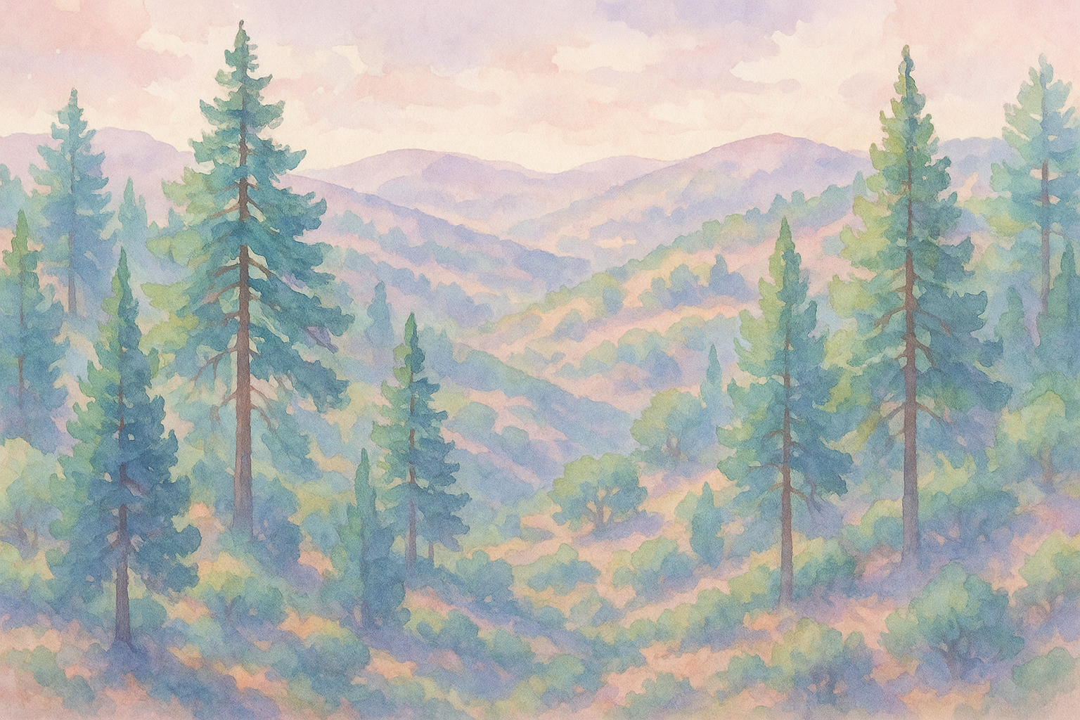 trees, troodos, pastel, cyprus